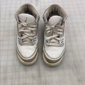 Jordan Kids White and Beige High-Top Sneakers with Blue Eyelets